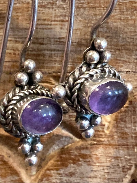 Sterling Silver Purple Drop Earrings 925 Jewelry - Picture 8 of 16